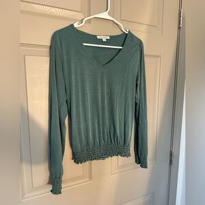 Green Ruched Long Sleeve Tee